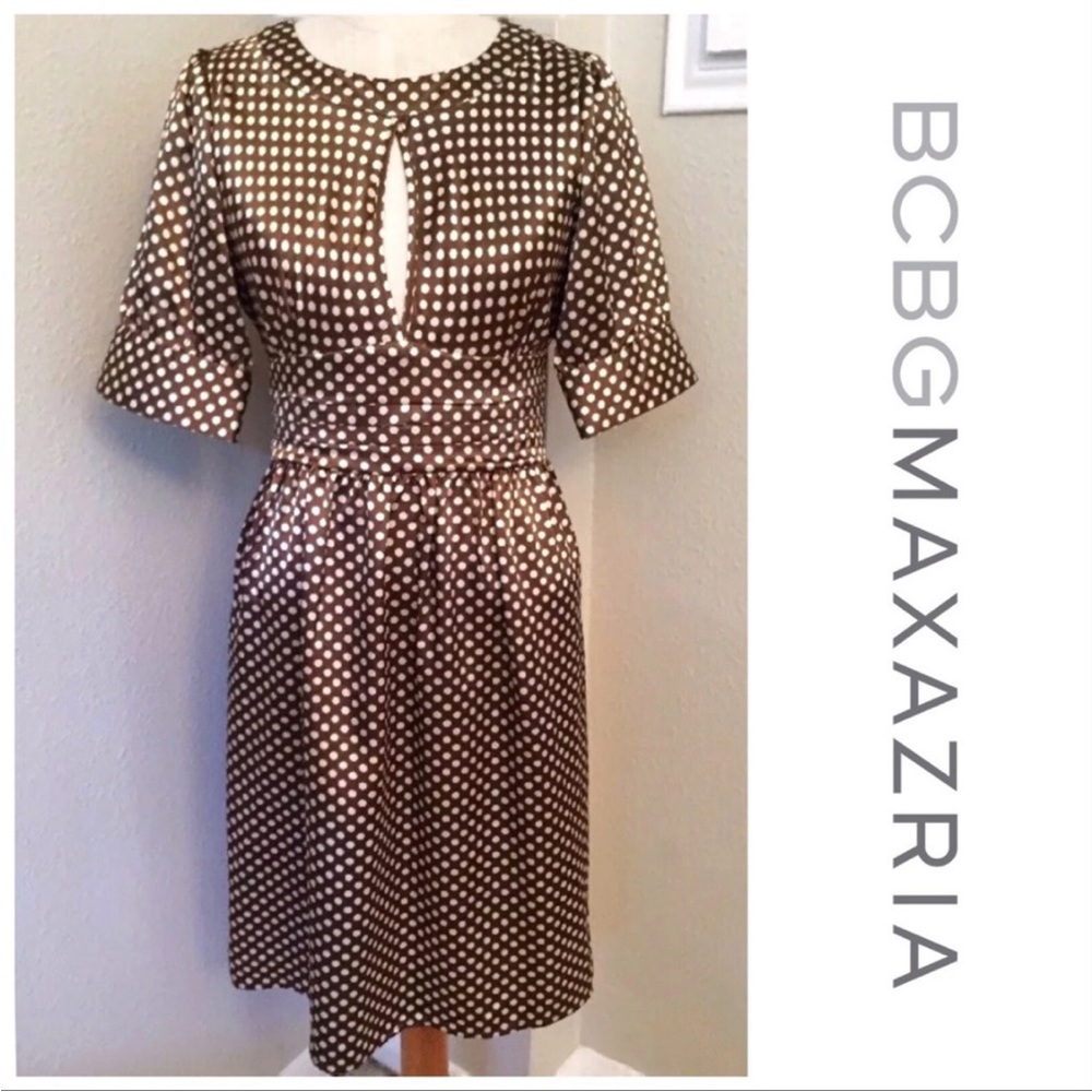 BCBGMaxAzria Brown and Cream Midi Dress